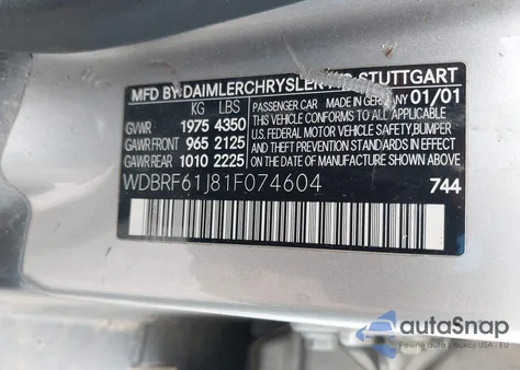 2001 Mercedes-Benz C 240 from USA, damaged, VIN WDBRF61J81F074604